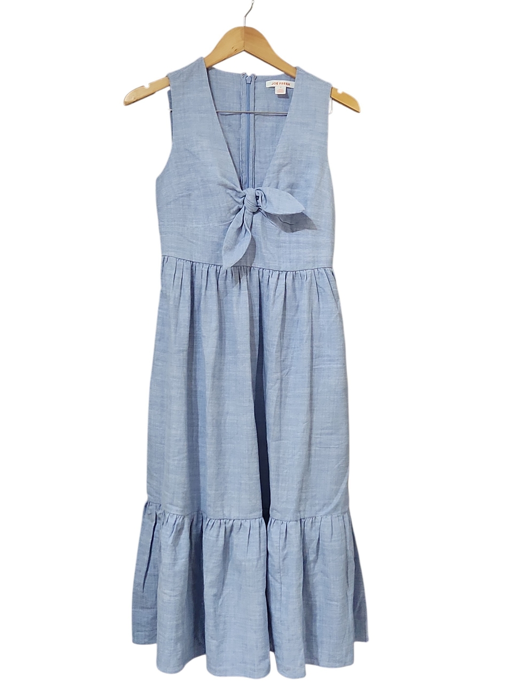 Joe Fresh Light Blue Chambray/Cotton Tie-Front Sleeveless Dress